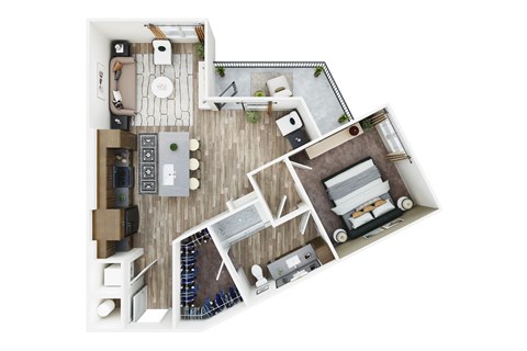 a 3d floor plan of a home with a bedroom and a living room